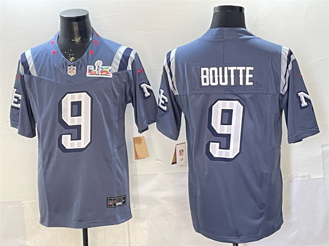 Men's New England Patriots #9 Kayshon Boutte Storm Blue 2025 F.U.S.E. Super Bowl LX Patch “Rivalries” Vapor Limited Stitched Football Jersey Men's New England Patriots #9 Kayshon Boutte Storm Blue 2025 F.U.S.E. Super Bowl LX Patch “Rivalries” Vapor Limited Stitched Football Jersey